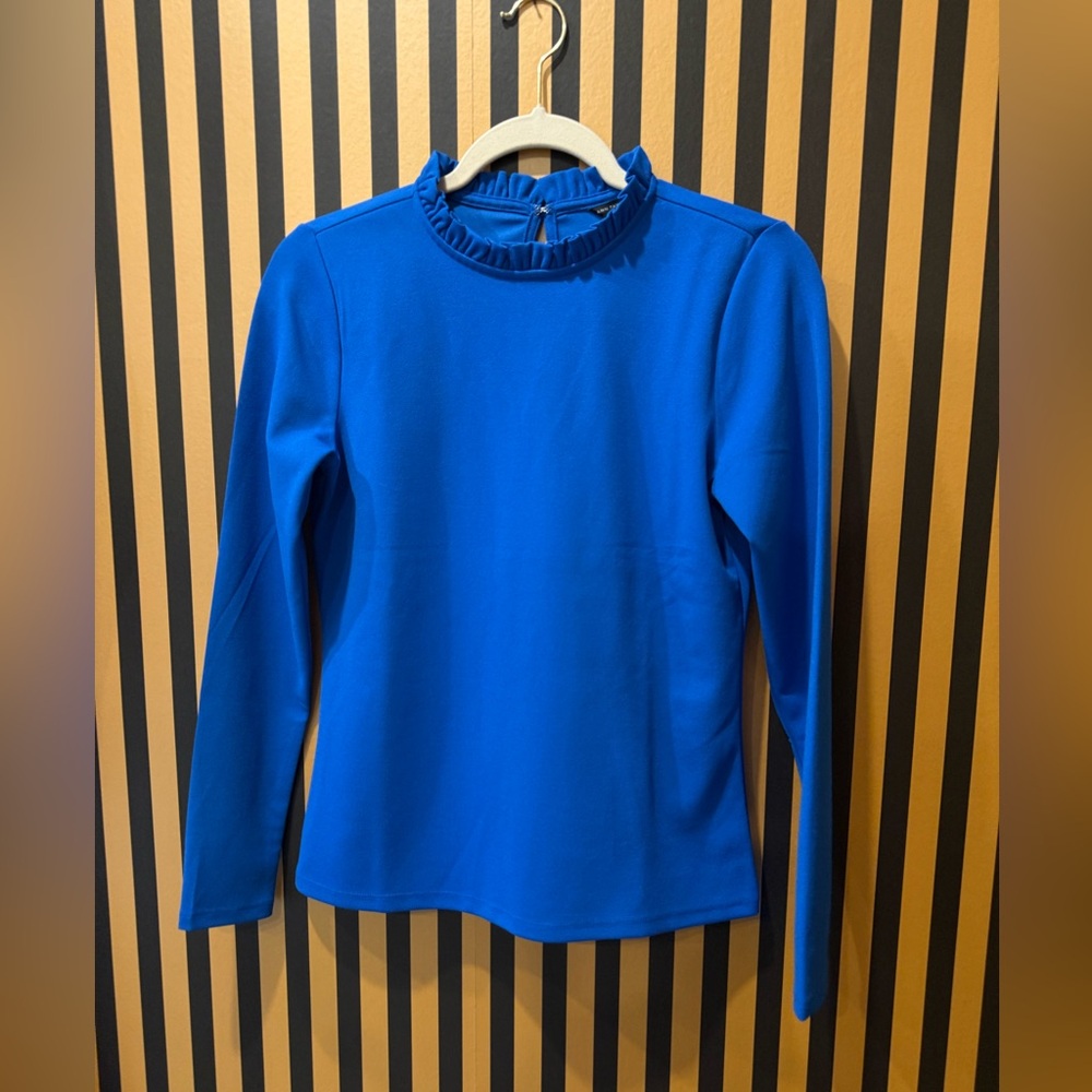 Ann Taylor Royal Blue Ruffled Neck Top